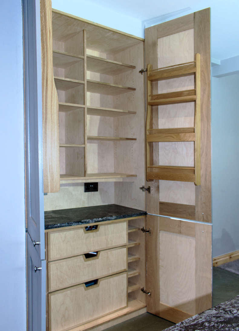 Birch and oak fitted kitchen pantry cupboard